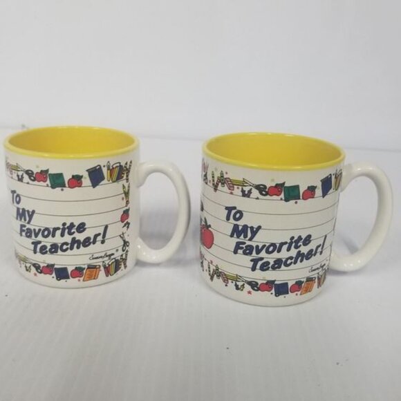 Teacher Mugs To My Favorite Teacher Vintage books pencils coffee cup tea 1991 - Picture 1 of 8